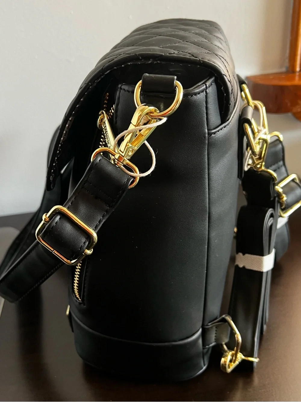 Loungefly Black Quilted Backpack with Gold Hardware Accents